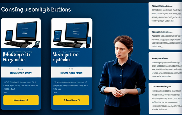 **
"A concerned consumer looking at a website riddled with misleading buttons and confusing options. The layout feels overwhelming and manipulative. Include warning signs and subtle visual cues that suggest deception. Dark blues and greys should dominate the color palette. Fully clothed, appropriate content, safe for work, professional, digital illustration, realistic, perfect anatomy, natural proportions."
**