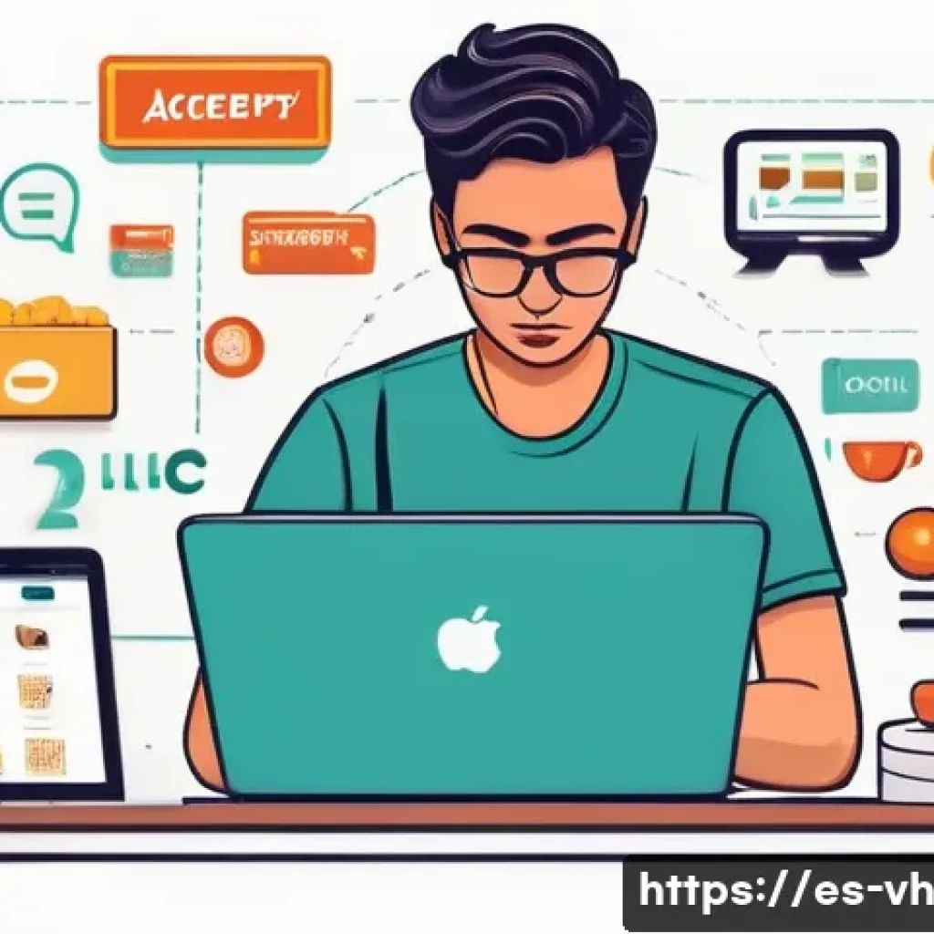 다크패턴 예시 및 분석 - A detailed digital illustration of a frustrated Spanish online shopper sitting at a desk with a lapt...