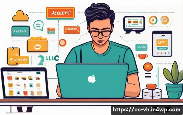 다크패턴 예시 및 분석 - A detailed digital illustration of a frustrated Spanish online shopper sitting at a desk with a lapt...